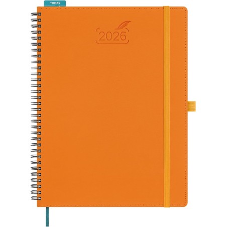 Bezend agenda 2026 semainier a4 28 x 22 cm, janvier à décembre 2026 (12 mois) avec spirale couverture souple en cuir pu, orange