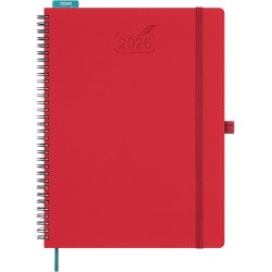 BEZEND Agenda 2026 Semainier A4 28 x 22 cm, janvier à décembre 2026 (12 mois) avec Spirale Couverture Souple en Cuir PU, Rouge