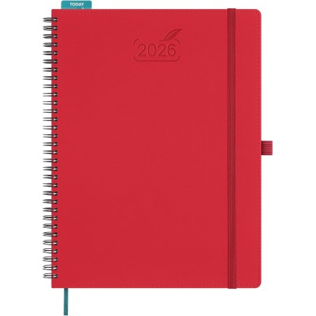 BEZEND Agenda 2026 Semainier A4 28 x 22 cm, janvier à décembre 2026 (12 mois) avec Spirale Couverture Souple en Cuir PU, Rouge