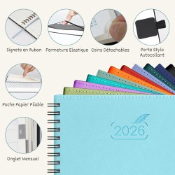 BEZEND Petit Agenda 2026 Semainier de Poche 15,5 x 9 cm, janvier à décembre 2026 (12 mois) avec Spirale Couverture Souple en Cui