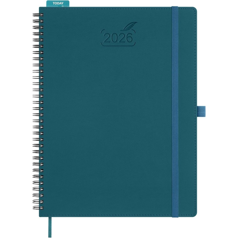 BEZEND Agenda 2026 Semainier A4 28 x 22 cm, janvier à décembre 2026 (12 mois) avec Spirale Couverture Souple en Cuir PU, Vert Fo