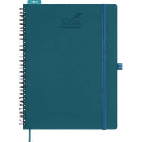 BEZEND Agenda 2026 Semainier A4 28 x 22 cm, janvier à décembre 2026 (12 mois) avec Spirale Couverture Souple en Cuir PU, Vert Fo