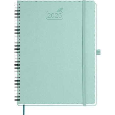 BEZEND Agenda 2026 Semainier A4 28 x 22 cm, janvier à décembre 2026 (12 mois) avec Spirale Couverture Souple en Cuir PU, Vert me