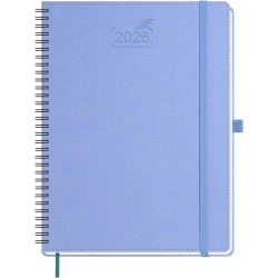 BEZEND Agenda 2026 Semainier A4 28 x 22 cm, janvier à décembre 2026 (12 mois) avec Spirale Couverture Souple en Cuir PU, Bleuet