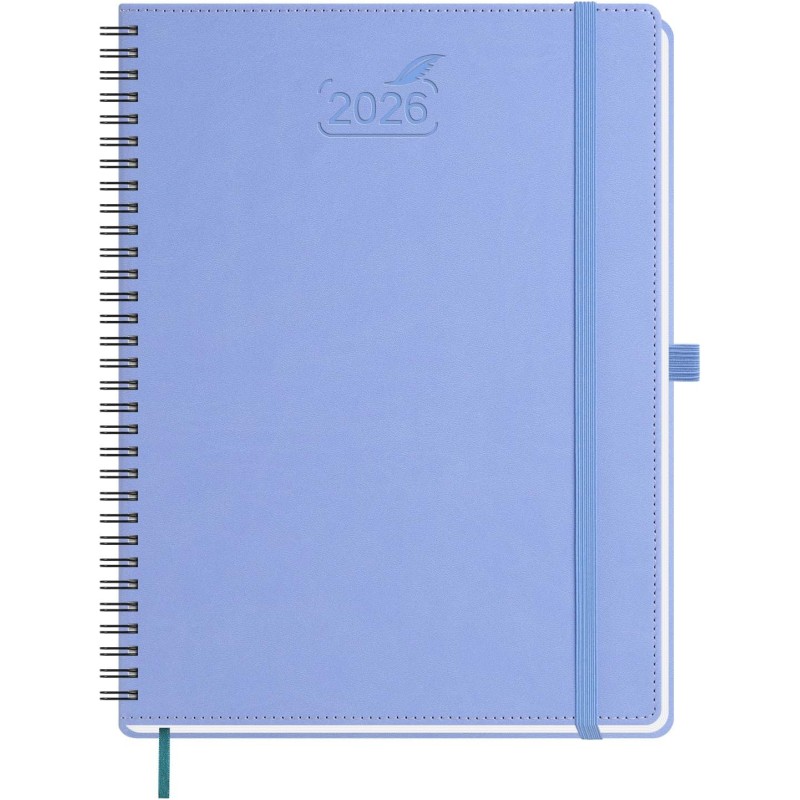 BEZEND Agenda 2026 Semainier A4 28 x 22 cm, janvier à décembre 2026 (12 mois) avec Spirale Couverture Souple en Cuir PU, Bleuet