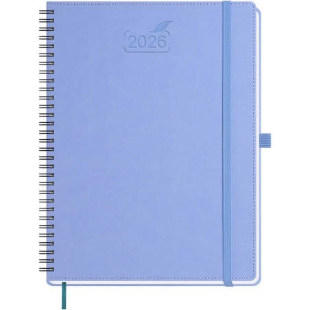 BEZEND Agenda 2026 Semainier A4 28 x 22 cm, janvier à décembre 2026 (12 mois) avec Spirale Couverture Souple en Cuir PU, Bleuet