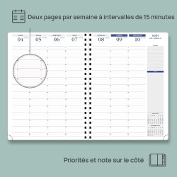 POPRUN Agenda 2025 2026 Semainier A4 en Français - Intervalles de 15 minutes, 12 Mois D'Août 2025 à Juil 2026 Scolaire, Couvertu