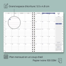POPRUN Agenda 2025 2026 Semainier A4 en Français - Intervalles de 15 minutes, 12 Mois D'Août 2025 à Juil 2026 Scolaire, Couvertu