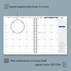 POPRUN Agenda 2025 2026 Semainier A5 22 x 17 cm Version Française - Intervalles de 15 minutes, D'Août 2025 à Juil 2026 12 Mois S