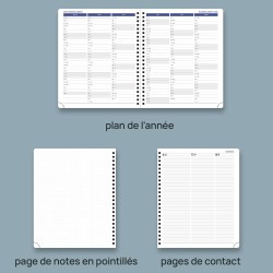 POPRUN Agenda 2025 2026 Semainier A5 22 x 17 cm Version Française - Intervalles de 15 minutes, D'Août 2025 à Juil 2026 12 Mois S