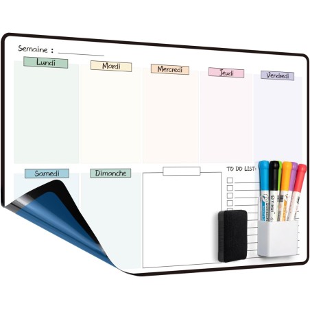 Calendrier Adhesif Tableau blanc Planning Mural,Planificateur Semainer,Planificateur de Menus/Repas, Planificateur Hebdomadaire,