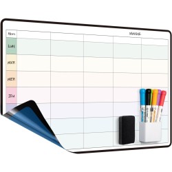 Calendrier Adhesif Planning Semaine Mural,Tableau Organisateur Familial,Planificateur des Menus/Repas Hebdomadaire 42×28cm effac