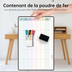 Calendrier Adhesif Planning Semaine Mural,Tableau Organisateur Familial,Planificateur des Menus/Repas Hebdomadaire 42×28cm effac