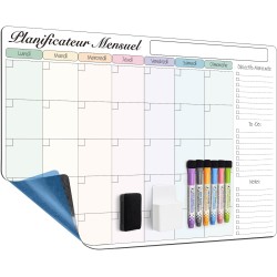 60x40 cm Calendrier Adhesif Tableau blanc Planning Mural, Planificateur Mensuel/Semainer effaçable parfait pour Planification de