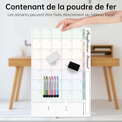 60x40 cm Calendrier Adhesif Tableau blanc Planning Mural, Planificateur Mensuel/Semainer effaçable parfait pour Planification de