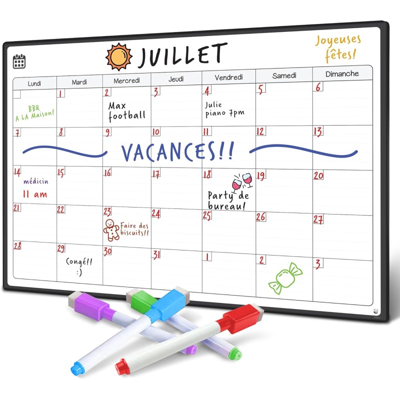 Smart Panda A3 Calendrier Magnétique Pour Frigo - Planifier Les Repas Familiaux, Listes De Courses ou Une Aide A L’étude - Table