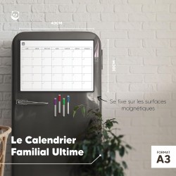 Smart Panda A3 Calendrier Magnétique Pour Frigo - Planifier Les Repas Familiaux, Listes De Courses ou Une Aide A L’étude - Table