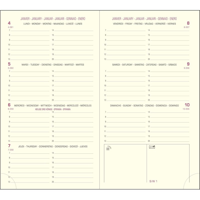 Exacompta - 16870E - Recharge agenda semainier de poche Eurotime 16 - 8,5 x 16 cm - Janvier à décembre 2026