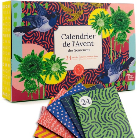 Calendrier de l'Avent des semences - graines de légumes, d'herbes aromatiques & de fleurs - 24 sachets de graines pour le jardin