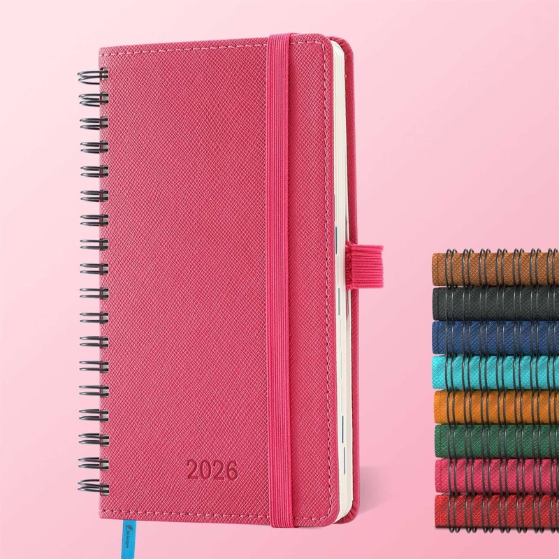 Agenda 2026: Agenda de Poche Semainier A6 Petit 16,4x9,6 cm Spirale, Planificateur Hebdomadaire D'Jan 2026 à Déc 2026(12 Mois) S