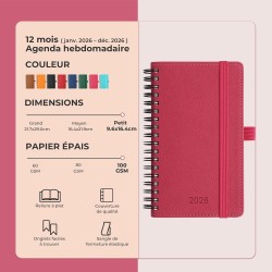 Agenda 2026: Agenda de Poche Semainier A6 Petit 16,4x9,6 cm Spirale, Planificateur Hebdomadaire D'Jan 2026 à Déc 2026(12 Mois) S