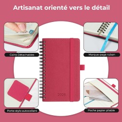 Agenda 2026: Agenda de Poche Semainier A6 Petit 16,4x9,6 cm Spirale, Planificateur Hebdomadaire D'Jan 2026 à Déc 2026(12 Mois) S