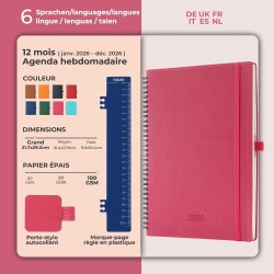 Agenda 2026: Agenda Semainier A4 Grande 29x21,7 cm Spirale, Planificateur Hebdomadaire D'Jan 2026 à Déc 2026(12 Mois) Scolaire, 