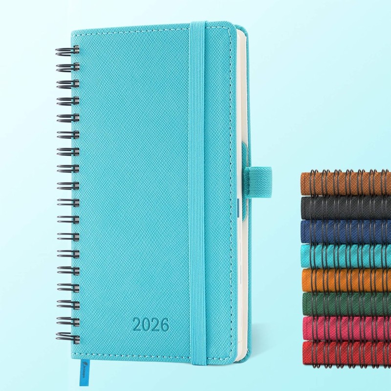 Agenda 2026: Agenda de Poche Semainier A6 Petit 16,4x9,6 cm Spirale, Planificateur Hebdomadaire D'Jan 2026 à Déc 2026(12 Mois) S