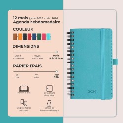 Agenda 2026: Agenda de Poche Semainier A6 Petit 16,4x9,6 cm Spirale, Planificateur Hebdomadaire D'Jan 2026 à Déc 2026(12 Mois) S