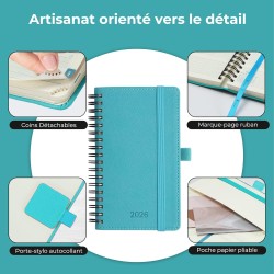 Agenda 2026: Agenda de Poche Semainier A6 Petit 16,4x9,6 cm Spirale, Planificateur Hebdomadaire D'Jan 2026 à Déc 2026(12 Mois) S