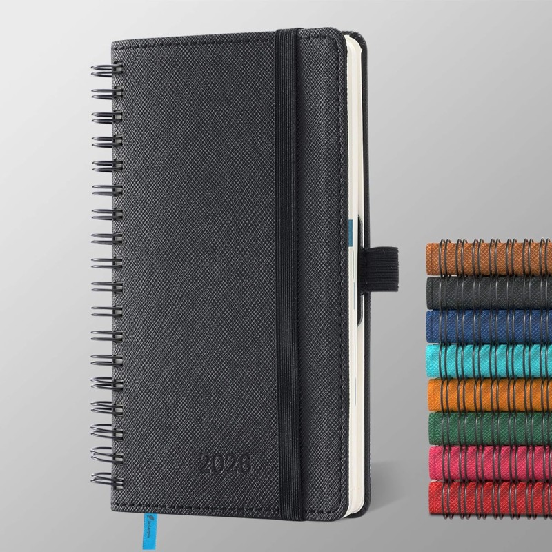 Agenda 2026: Agenda de Poche Semainier A6 Petit 16,4x9,6 cm Spirale, Planificateur Hebdomadaire D'Jan 2026 à Déc 2026(12 Mois) S