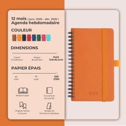 Agenda 2026: agenda de poche semainier a6 petit 16,4x9,6 cm spirale, planificateur hebdomadaire d'jan 2026 à déc 2026(12 mois) s