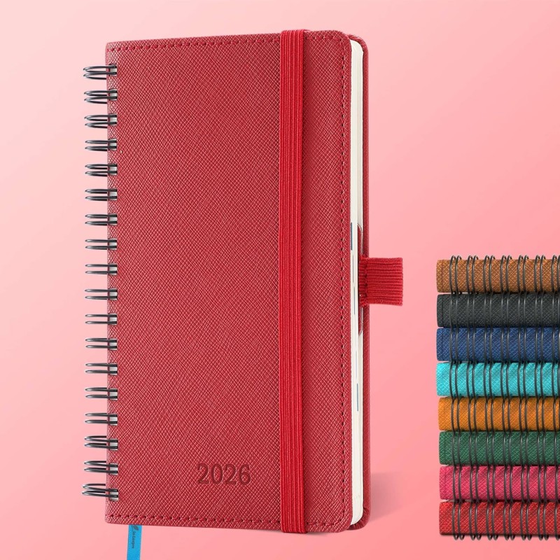 Agenda 2026: Agenda de Poche Semainier A6 Petit 16,4x9,6 cm Spirale, Planificateur Hebdomadaire D'Jan 2026 à Déc 2026(12 Mois) S
