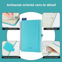 Agenda 2026: Agenda Semainier A5 Moyen 21,9x16,4 cm Spirale, Planificateur Hebdomadaire D'Jan 2026 à Déc 2026(12 Mois) Scolaire,
