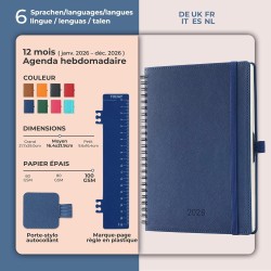 Agenda 2026: Agenda Semainier A5 Moyen 21,9x16,4 cm Spirale, Planificateur Hebdomadaire D'Jan 2026 à Déc 2026(12 Mois) Scolaire,