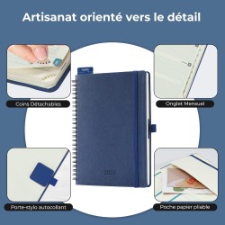 Agenda 2026: Agenda Semainier A5 Moyen 21,9x16,4 cm Spirale, Planificateur Hebdomadaire D'Jan 2026 à Déc 2026(12 Mois) Scolaire,