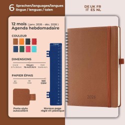 Agenda 2026: Agenda Semainier A5 Moyen 21,9x16,4 cm Spirale, Planificateur Hebdomadaire D'Jan 2026 à Déc 2026(12 Mois) Scolaire,