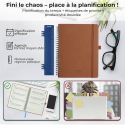 Agenda 2026: Agenda Semainier A5 Moyen 21,9x16,4 cm Spirale, Planificateur Hebdomadaire D'Jan 2026 à Déc 2026(12 Mois) Scolaire,