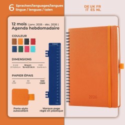 Agenda 2026: agenda semainier a5 moyen 21,9x16,4 cm spirale, planificateur hebdomadaire d'jan 2026 à déc 2026(12 mois) scolaire,