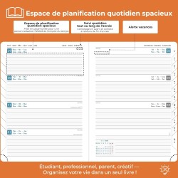 Agenda 2026: agenda semainier a5 moyen 21,9x16,4 cm spirale, planificateur hebdomadaire d'jan 2026 à déc 2026(12 mois) scolaire,