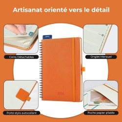 Agenda 2026: agenda semainier a5 moyen 21,9x16,4 cm spirale, planificateur hebdomadaire d'jan 2026 à déc 2026(12 mois) scolaire,