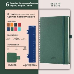 Agenda 2026: Agenda Semainier A5 Moyen 21,9x16,4 cm Spirale, Planificateur Hebdomadaire D'Jan 2026 à Déc 2026(12 Mois) Scolaire,