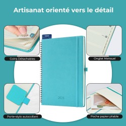 Agenda 2026: Agenda Semainier A4 Grande 29x21,7 cm Spirale, Planificateur Hebdomadaire D'Jan 2026 à Déc 2026(12 Mois) Scolaire, 