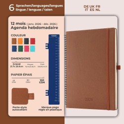 Agenda 2026: Agenda Semainier A4 Grande 29x21,7 cm Spirale, Planificateur Hebdomadaire D'Jan 2026 à Déc 2026(12 Mois) Scolaire, 