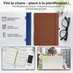 Agenda 2026: Agenda Semainier A4 Grande 29x21,7 cm Spirale, Planificateur Hebdomadaire D'Jan 2026 à Déc 2026(12 Mois) Scolaire, 
