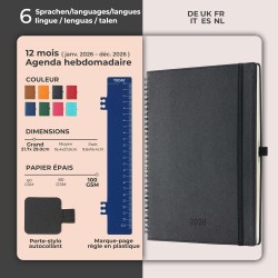 Agenda 2026: Agenda Semainier A4 Grande 29x21,7 cm Spirale, Planificateur Hebdomadaire D'Jan 2026 à Déc 2026(12 Mois) Scolaire, 