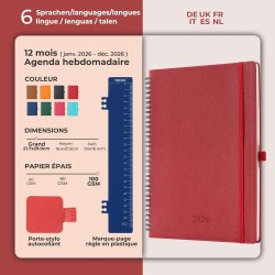 Agenda 2026: Agenda Semainier A4 Grande 29x21,7 cm Spirale, Planificateur Hebdomadaire D'Jan 2026 à Déc 2026(12 Mois) Scolaire, 