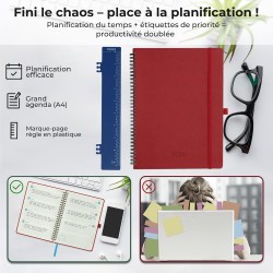 Agenda 2026: Agenda Semainier A4 Grande 29x21,7 cm Spirale, Planificateur Hebdomadaire D'Jan 2026 à Déc 2026(12 Mois) Scolaire, 