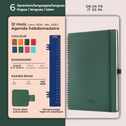 Agenda 2026: Agenda Semainier A4 Grande 29x21,7 cm Spirale, Planificateur Hebdomadaire D'Jan 2026 à Déc 2026(12 Mois) Scolaire, 