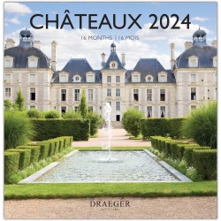 DRAEGER PARIS | Grand calendrier mural Châteaux 2024 à suspendre 29x29cm |16 mois sept-23 à dec 24 | 7 langues | Calendrier bure